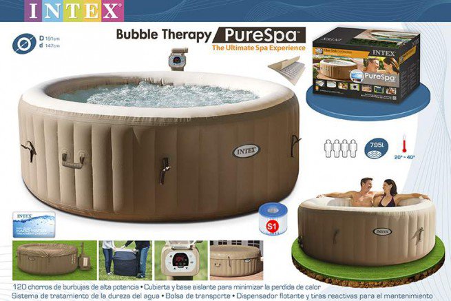 Надувной Спа-Джакузи Bubble Therapy PureSpa 196(145)x71см, круглый, пузырьк.массаж, нагрев, фильтрация Intex 28426